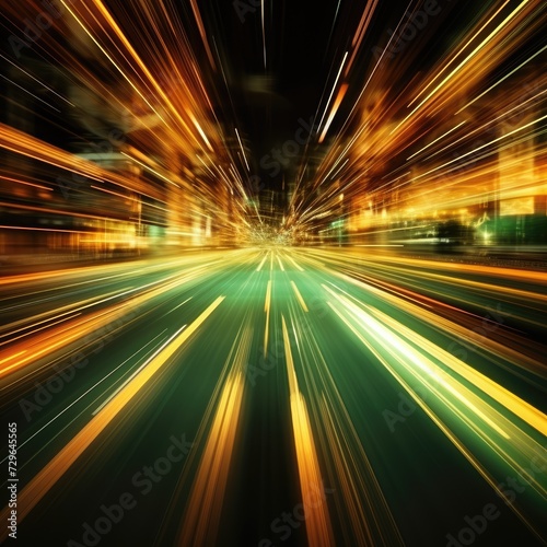 Futuristic speed motion with green and yellow rays of light abstract background