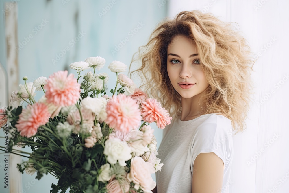 Blooms of Serenity: A Sylphlike Enchantress Holds a Vibrant Bouquet Blooms of Serenity: A Sylphlike Enchantress Holds a Vibrant Bouquet