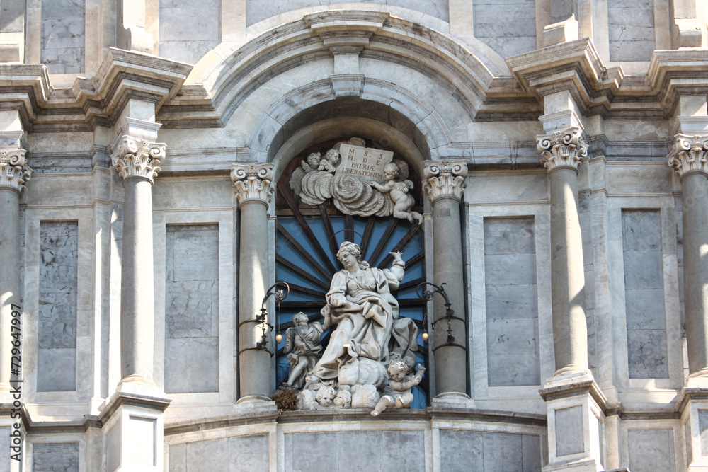 Fragment of St. Agatha Cathedral (or Duomo) at Piazza Duomo in Catania, Italy, Sicily