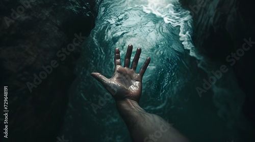 Loneliness Illustrated: Hand Reaching from Dark Abyss in Ultra-Realistic 8K | Captured with Smartphone Telephoto Lens, Depicting Struggle for Connection and Isolation