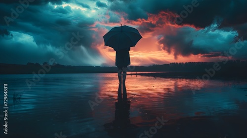 Embracing Emotional Storms: Person Holding Umbrella in Ultra-Realistic 8K | Captured with DSLR Wide-Angle Lens, Symbolizing Protection and Weathering Emotional Turbulence