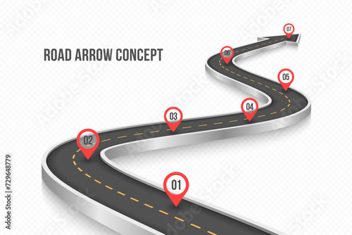 Winding 3d road infographic concept on a white background. Timeline template.