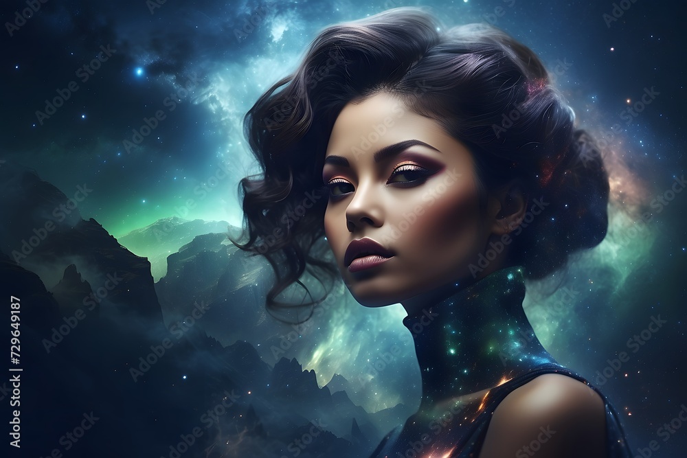 Fantasy portrait of a beautiful young woman in a dark space. Fantasy portrait of a beautiful young woman in a dark space.