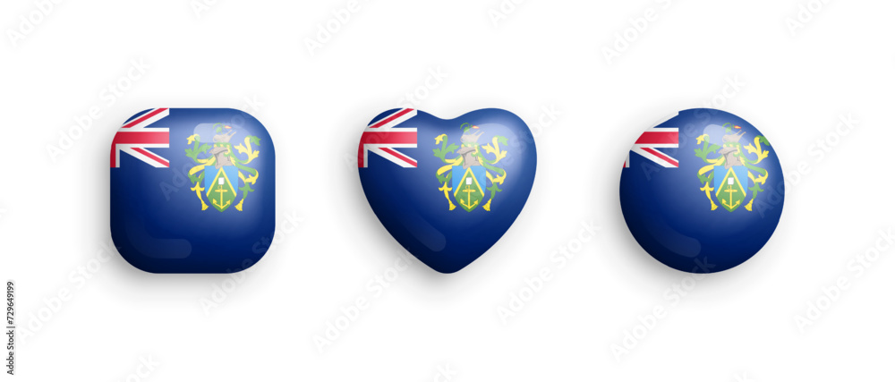 Pitcairn Islands Official National Flag 3D Vector Glossy Icons In ...