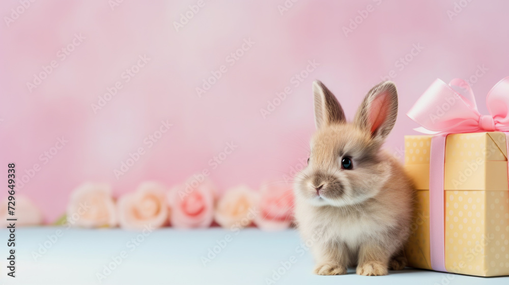 Obraz premium illustration of a cute easter bunny with a small present