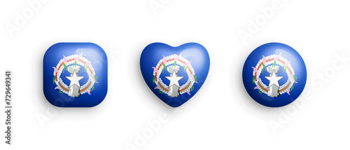 Northern Mariana Islands Official National Flag 3D Vector Glossy Icons In Rounded Square Heart And Circle Shape Isolate On White. Sign And Symbols Graphic Design Elements Volumetric Buttons Collection