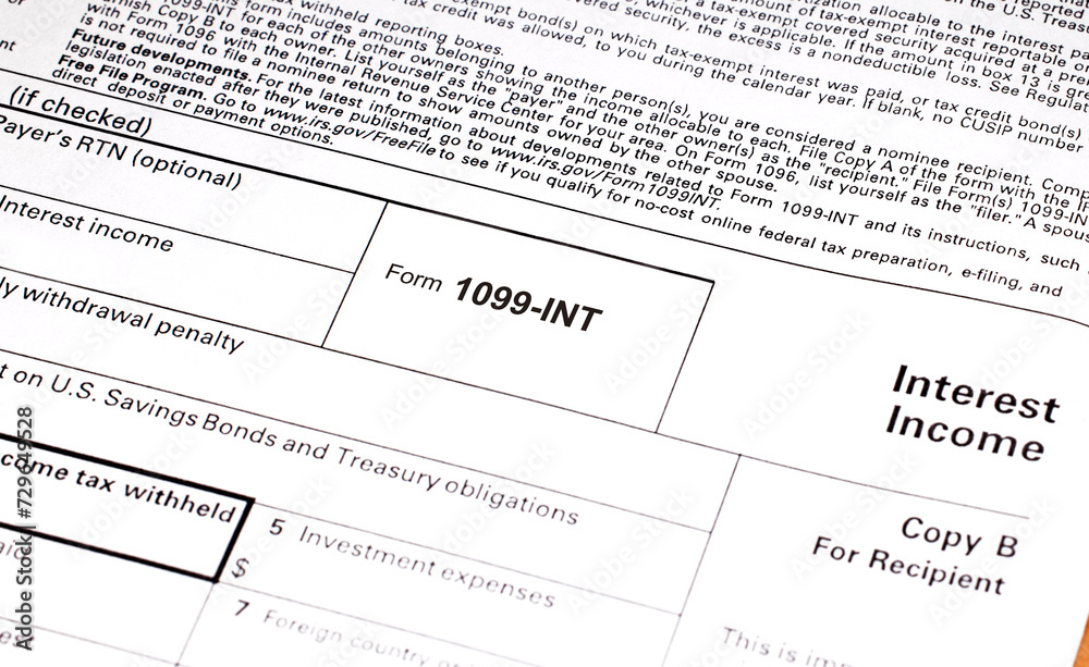 Form 1099-INT Interest Income tax reporting form Form 1099-INT Interest Income tax reporting form
