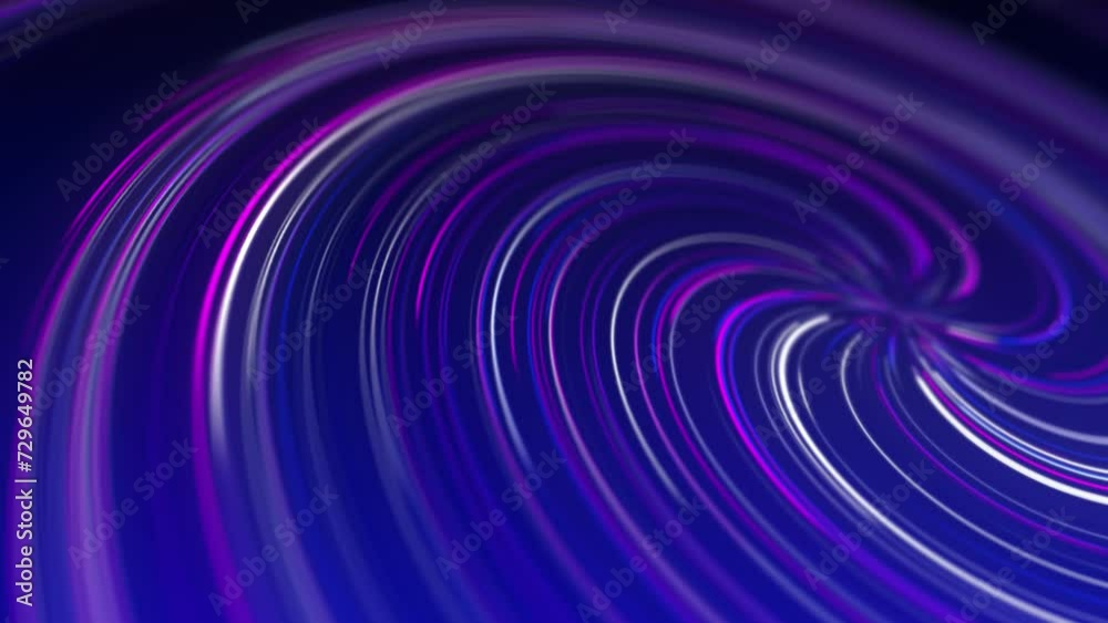 Abstract flat background design. A violet blue vortex of waves of light glowing in cosmic colors. Minimal circular rings for presentation, event, party text looping background. Time loop, 4k.