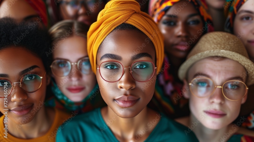 Φωτογραφία A group of people wearing glasses and turban with one woman in the middle, AI