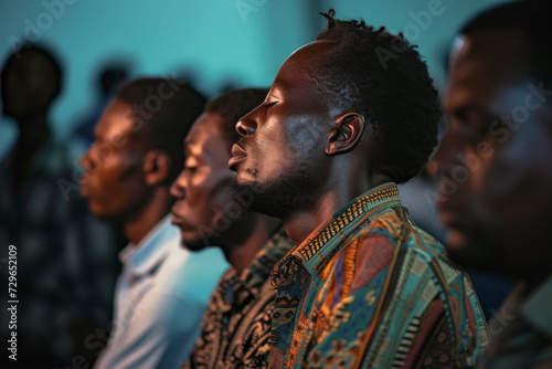 African religious man praying in congregation in a community space photo