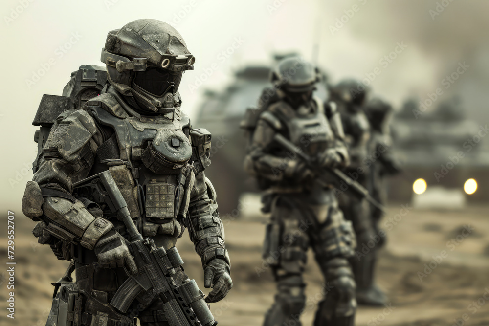 Group of Soldiers Walking Across a Dirt Field in Formation Group of Soldiers Walking Across a Dirt Field in Formation