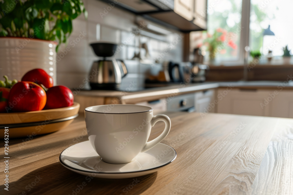 Cup of Coffee on Wooden Table, Morning Beverage Resting on Natural Surface