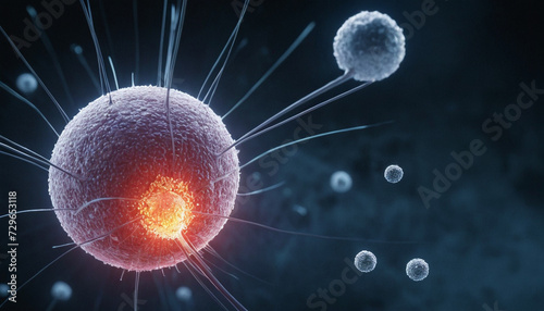 3d rendered illustration of a microbe virus bacteria attaced by imunity cells