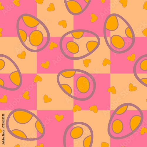 Fototapeta Naklejka Na Ścianę i Meble -  Abstract checkered Easter eggs seamless retro pattern for wrapping paper and fabrics print and party accessories