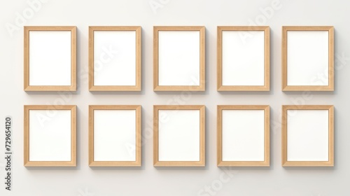 wood photo art frame set on white wall, ai