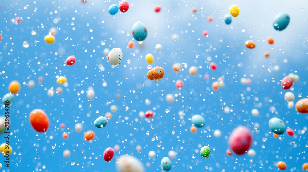 Colorful Easter Eggs Falling from the Sky with Beautiful Blue Sky Colorful Easter Eggs Falling from the Sky with Beautiful Blue Sky