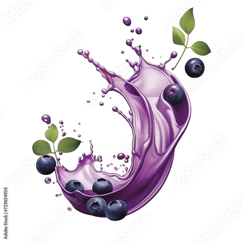 realistic fresh ripe huckleberry with slices falling inside swirl fluid gestures of milk or yoghurt juice splash png isolated on a white background with clipping path. selective focus photo