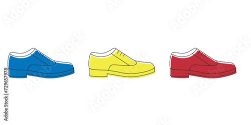 Shoe front view. Fashioned elegant trendy boots and sneakers for men and women garish vector flat pictures of shoes