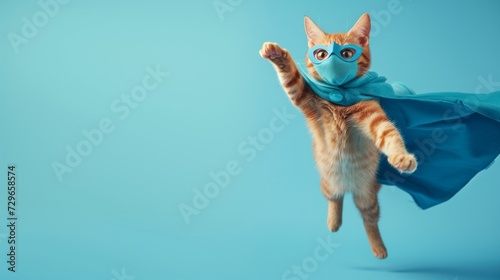 A bold blue cat dons a mask and cape, embodying courage and playfulness in this feline fantasy © ChaoticMind