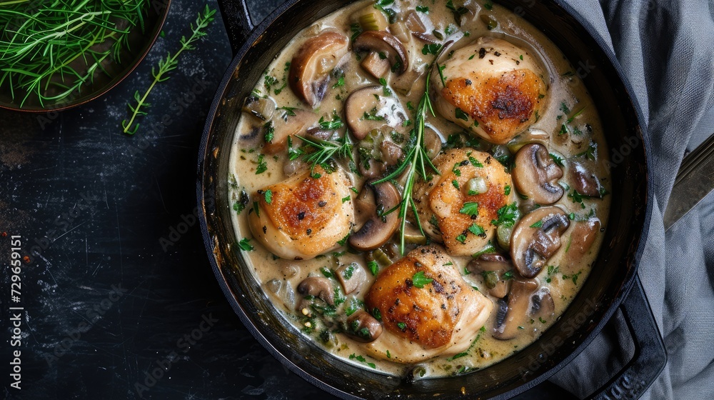 Chestnut mushroom and chicken stew with creamy tarragon sauce Chestnut mushroom and chicken stew with creamy tarragon sauce