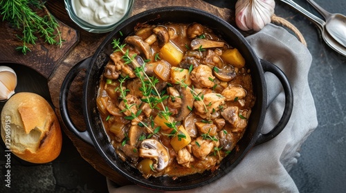 Chestnut mushroom and chicken stew with creamy tarragon sauce