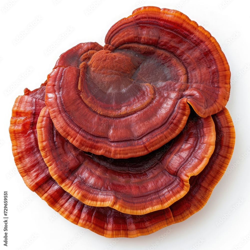 Flat lay of Red Reishi Mushroom isolated on white. Flat lay of Red Reishi Mushroom isolated on white.