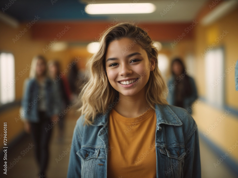 Happy hispanic teenager student by locker in high school hallway. Happy hispanic teenager student by locker in high school hallway.