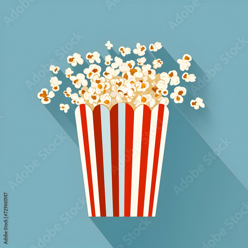 Wallpaper Mural Flat illustration of popcorn in red and white stripes square paper glass on a blue background. High quality Torontodigital.ca