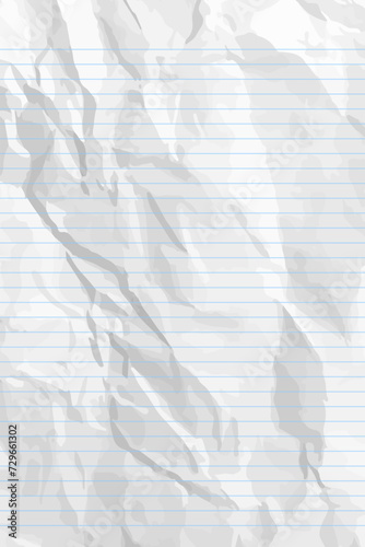 White clean crumpled notebook paper with lines