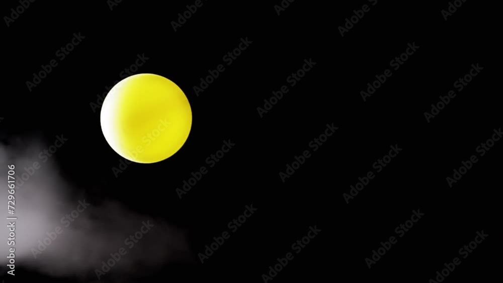 Collision of a Spinning Yellow Sphere and Smoke in an Air Flow in a Blank Space. Black background. Abstract. Isolated. Texture. Balancing, hovering ball in icy cloud of steam. Light. Side. Levitation. Collision of a Spinning Yellow Sphere and Smoke in an Air Flow in a Blank Space. Black background. Abstract. Isolated. Texture. Balancing, hovering ball in icy cloud of steam. Light. Side. Levitation.