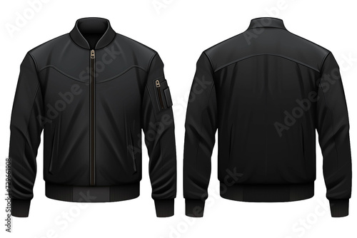 A mockup template of a black bomber jacket, perfect for showcasing designs. photo