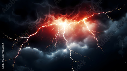 Lightning on the sky, gloomy ominous thunder and lightning background © ma
