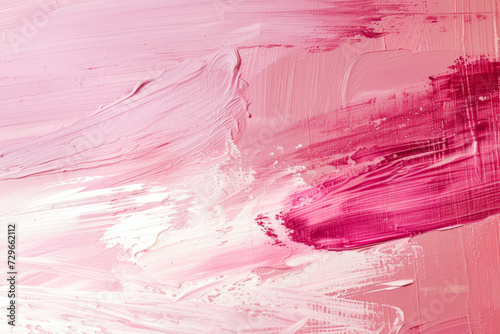 Sweeping brushstrokes of pink and white paint create a textured, abstract artwork with a sense of fluid motion.