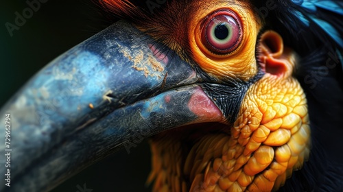 Portrait of colourful hornbill native to Indonesia, Knobbed Hornbill, Aceros cassidix.