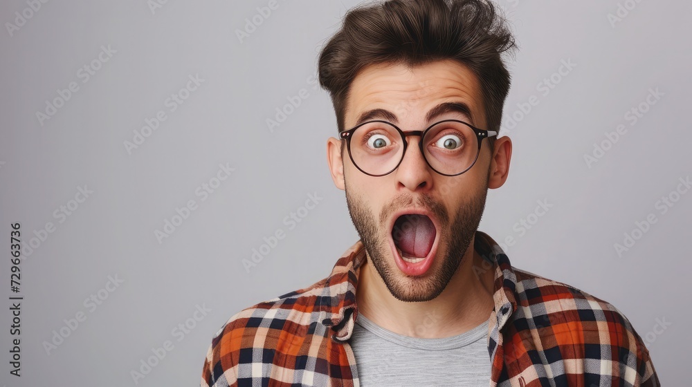 Portrait of young amazed man isolated on gray background Portrait of young amazed man isolated on gray background