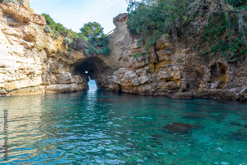 Fototapeta Naklejka Na Ścianę i Meble -  Beach at Regina Giovanna as an arch in the center of Sorrento, Italy