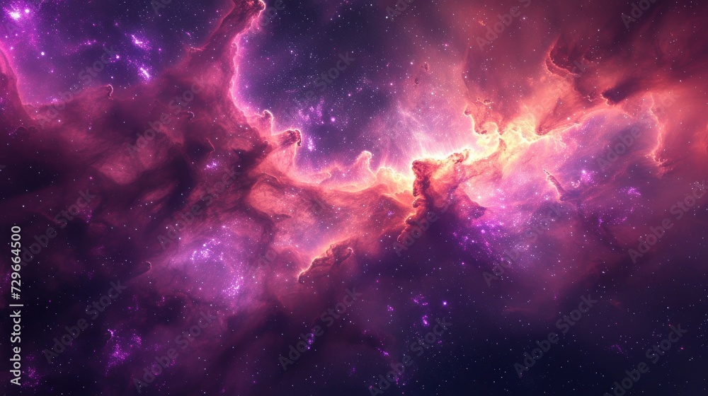 Space wallpaper featuring a contemporary nebula panorama with captivating pink and purple colors.