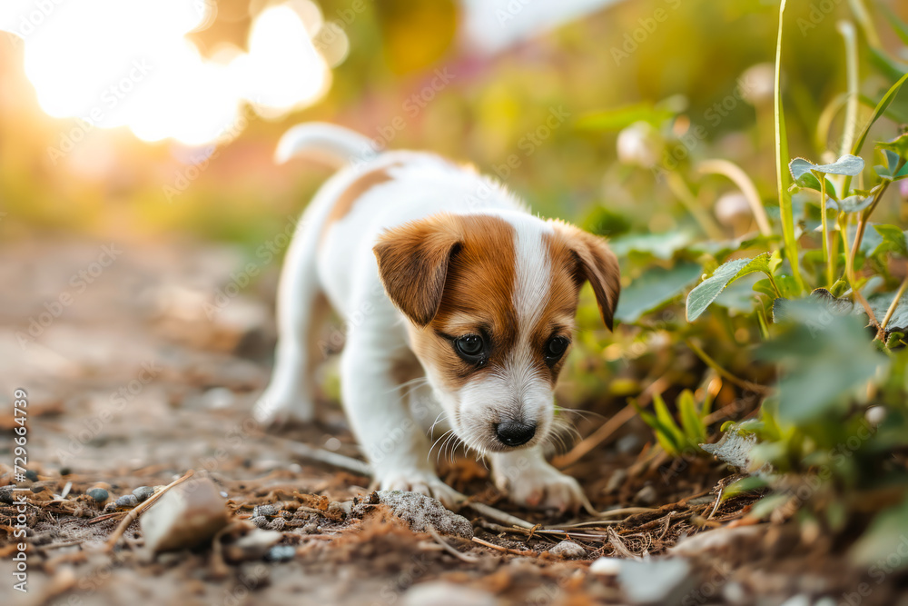 Small Puppy Walking on a Dusty Dirt Road
