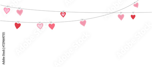 Girlande mit Herzen in verschiedene Muster,
Dekoration für Muttertag, Valentinstag, Hochzeit uvm,
Vektor Illustration isoliert auf weißem Hintergrund
