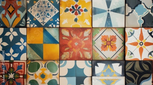  a close up of a wall made up of many different colors and shapes of different shapes and sizes of different shapes and sizes of tiles, with different colors, shapes, shapes and sizes, and sizes.