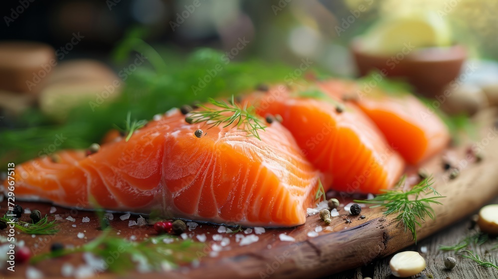 Cooking slice of salmon in the kitchen. Generative AI Cooking slice of salmon in the kitchen. Generative AI