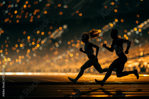 two athletes run in an stadium