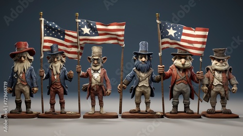 Characters Displaying Vintage and Antique Flag