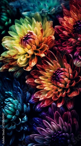 Colorful dahlia flowers as a background. Toned. Beautiful flowers wallpaper.  © Denis Agati