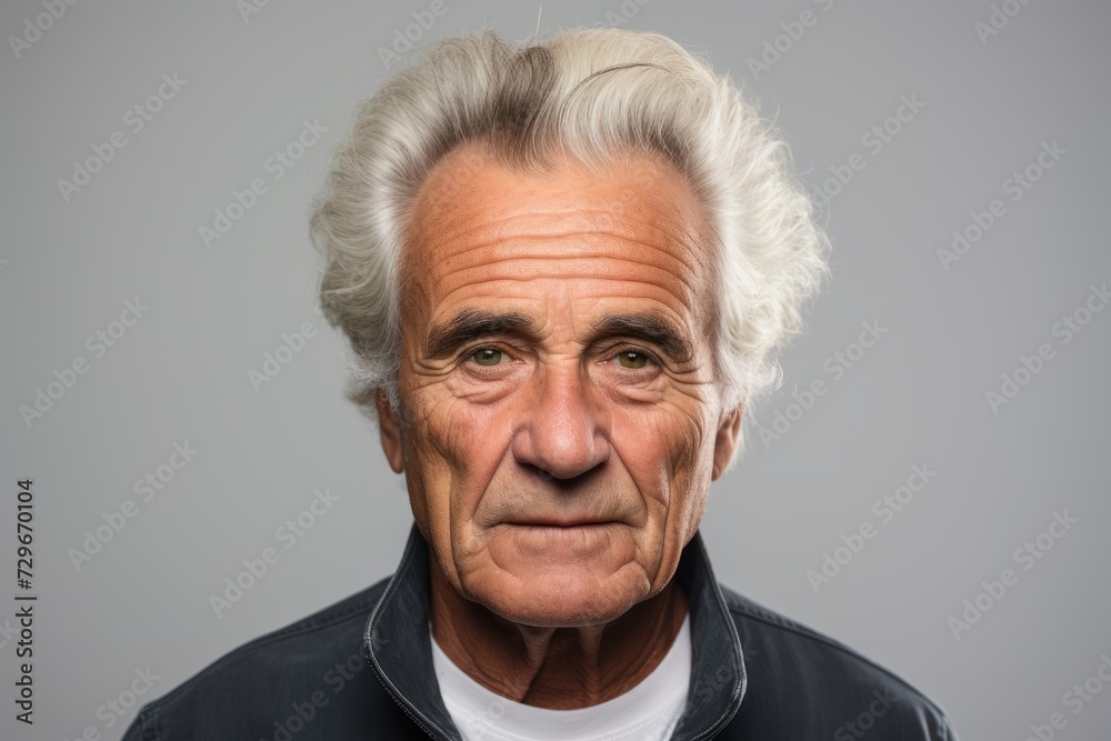 Portrait of an old man with grey hair. Isolated on grey background. Portrait of an old man with grey hair. Isolated on grey background.