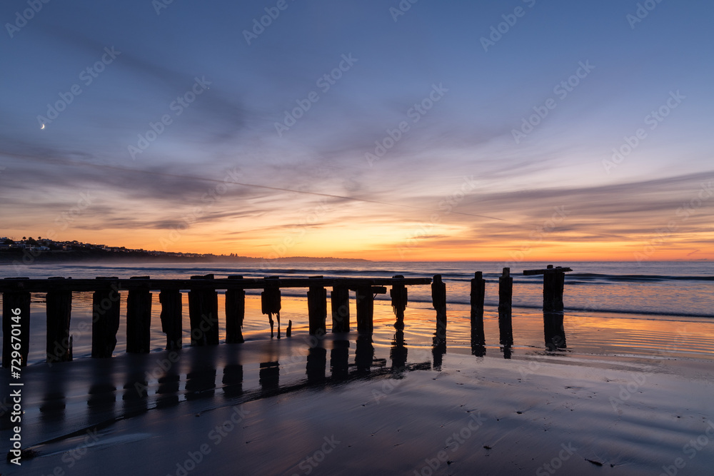 A Victor Harbor beach sunrise over the erosion groynes in South Australia on September 11th 2023 A Victor Harbor beach sunrise over the erosion groynes in South Australia on September 11th 2023