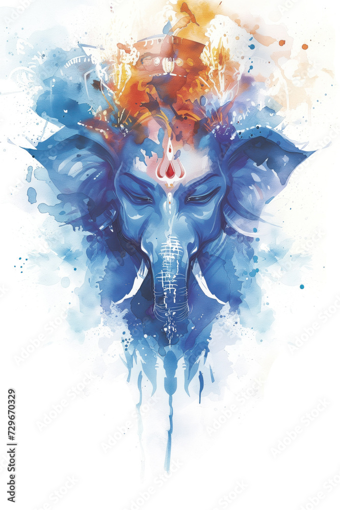 Watercolor Portrait of Hindu God Ganesha, Generative AI - obrazy, fototapety, plakaty 