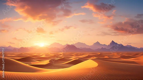 Sand dunes in desert landscape, 3d rendering of beautiful desert