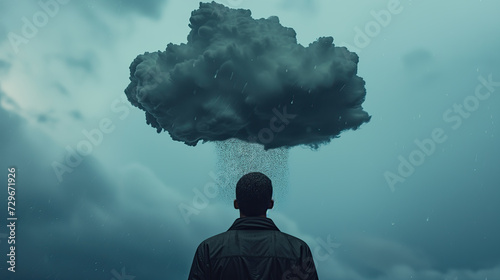 Having a black cloud hanging over your head- raining cloud over man - concept for depression photo