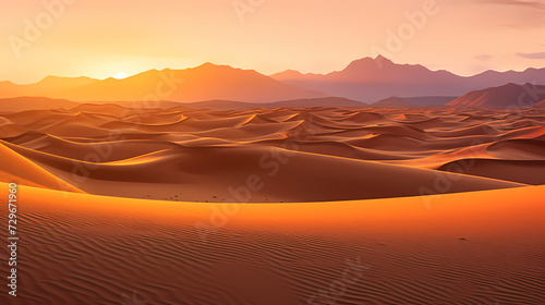 Sand dunes in desert landscape, 3d rendering of beautiful desert